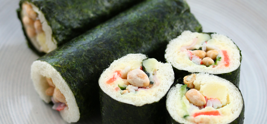 じゃり豆とポテトサラダの海苔巻きパン