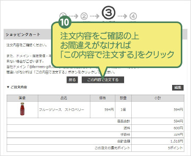 (10)注文内容をご確認の上お間違えがなければ「この内容で注文する」をクリック